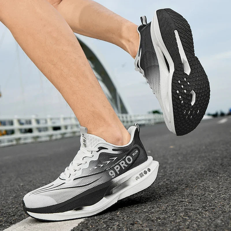 EstaliosFit Running Shoes Cushioned Carbon Board Trainer in white gray with black sole on Tampa Home & Garden Store
