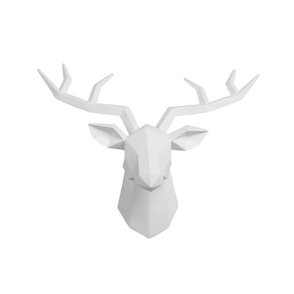 Deer head wall sculpture white geometric elk statue with angular antlers Perfecsy on Tampa Home & Garden Store