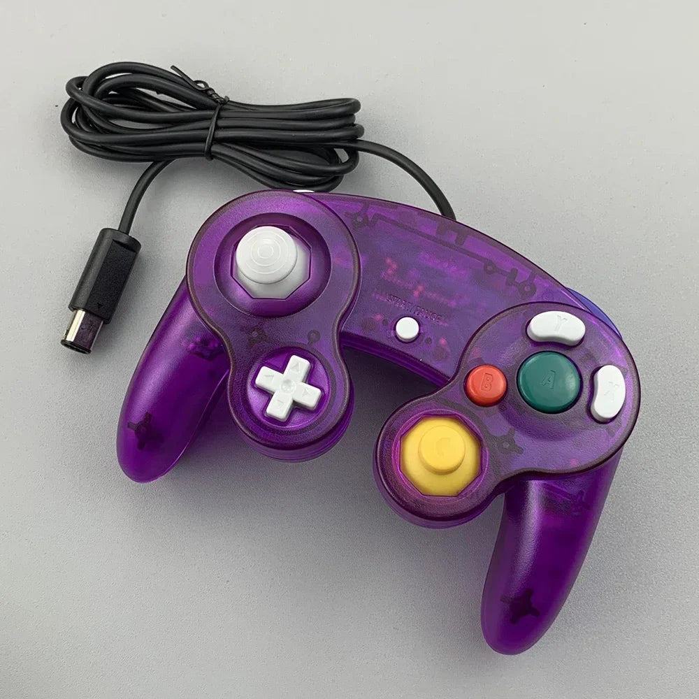Wired GameCube controller with purple translucent shell D-pad and C-stick on Tampa Home & Garden Store