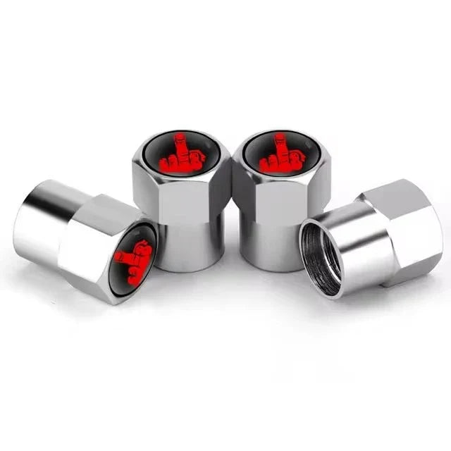 4pcs aluminium valve stem caps, chrome finish with red inner logos by BikerZoneZ on Tampa Home & Garden Store