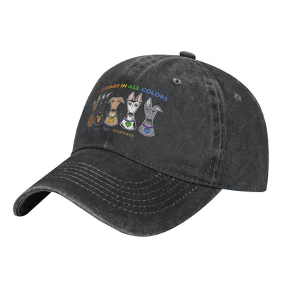 Peace Love Caps cap by BikerZoneZ in dark washed charcoal with colorful dog embroidery on Tampa Home & Garden Store