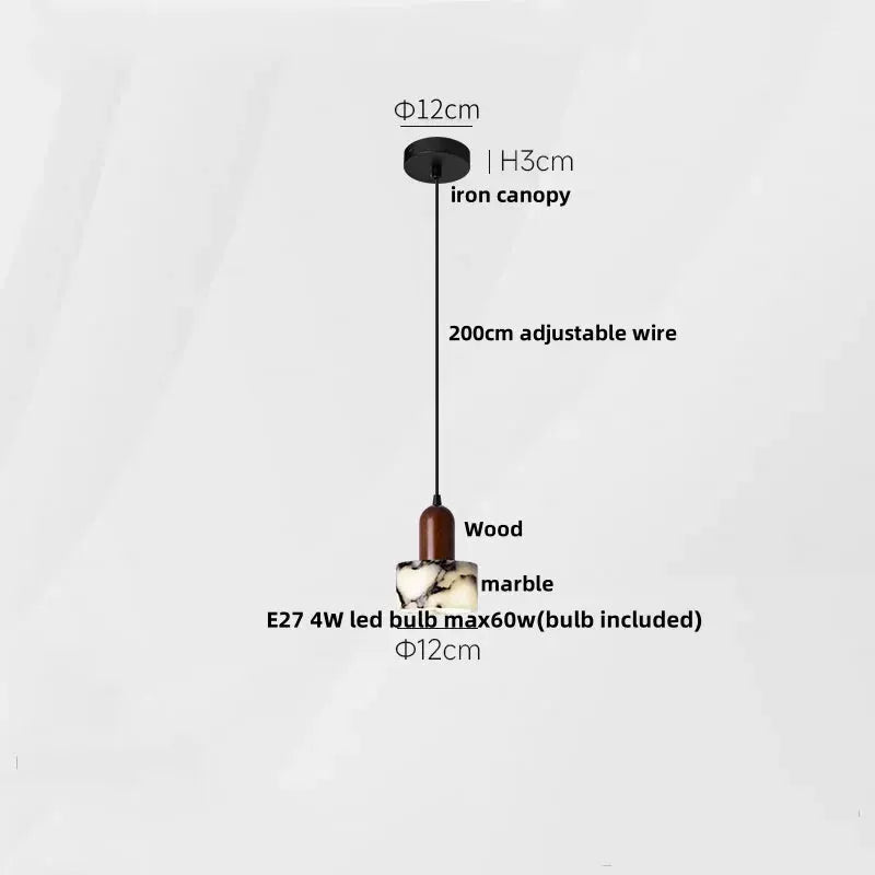 DecorBites LED Pendant Lamp adjustable wire globe with black canopy, wood stem, marble shade on Tampa Home & Garden Store
