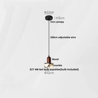 DecorBites LED Pendant Lamp adjustable wire globe with black canopy, wood stem, marble shade on Tampa Home & Garden Store
