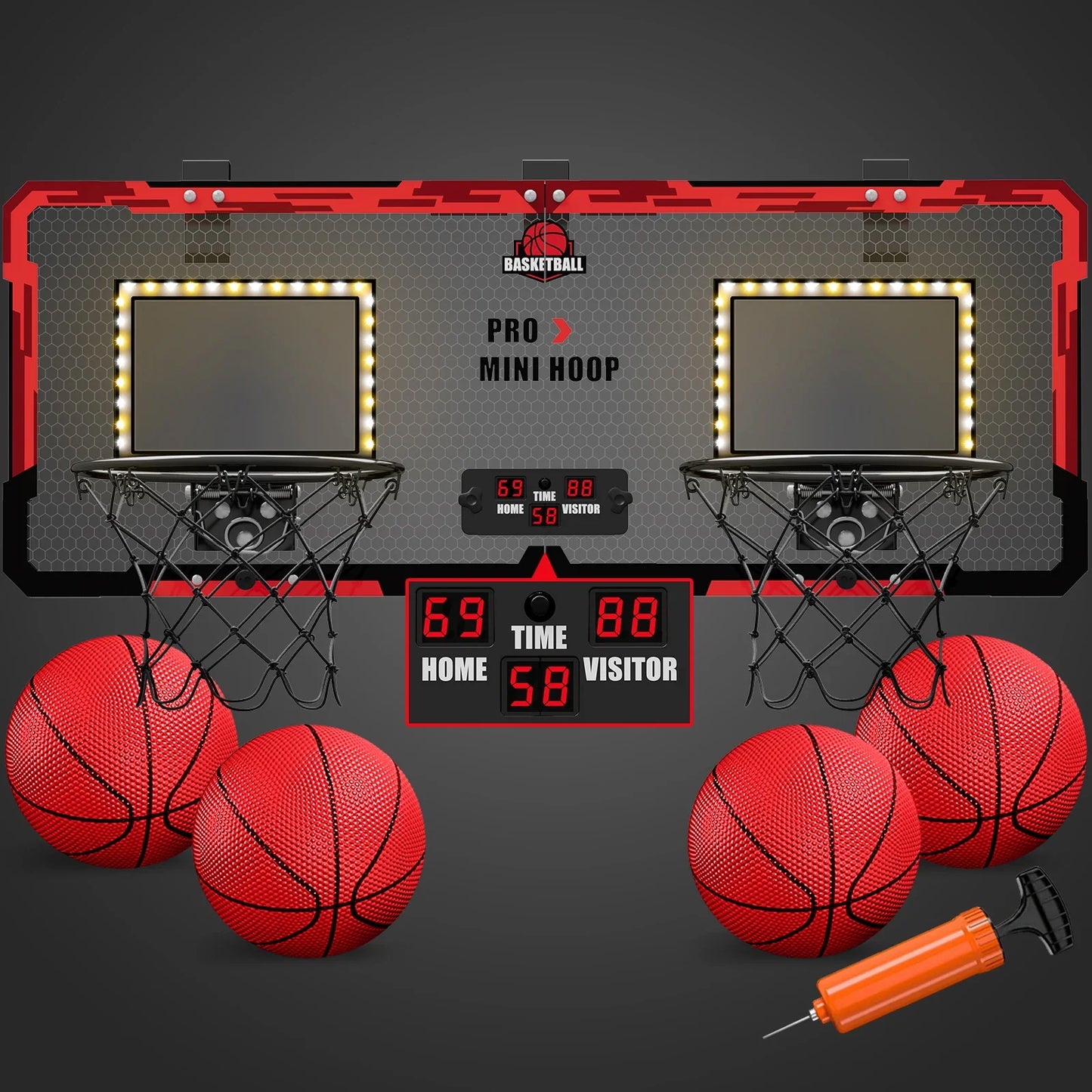 Dual mini basketball hoop set with red frames, LED backboards, scoreboard FLIPSTYLEZLLC on Tampa Home & Garden Store