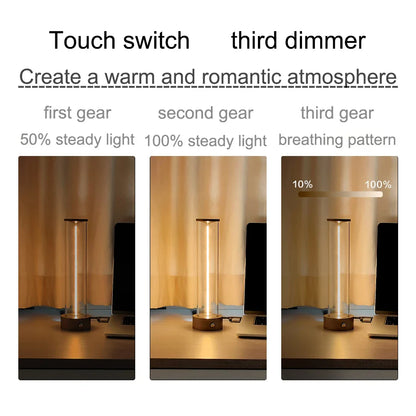 Minimalist Touch Bedside Table Lamp Cordless LED Nightstand Light Dimmable
