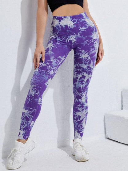 Stevvex women's purple tie-dye high-waist leggings for fitness and yoga, seamless compression on Tampa Home & Garden Store