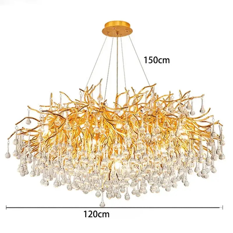 DecorBites LED Pendant Chandelier with gold branchwork and crystal drops 120cm wide on Tampa Home & Garden Store
