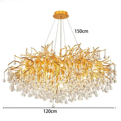 DecorBites LED Pendant Chandelier with gold branchwork and crystal drops 120cm wide on Tampa Home & Garden Store