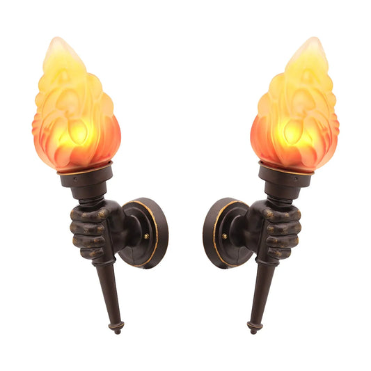 Pack of 2 Rustic Outdoor Wall Lights LED Flame Torch Lamps E27 Garden Lighting - Tampa Home & Garden Store