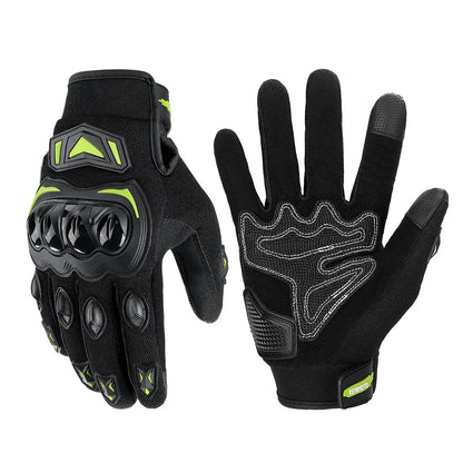 Black BikerZoneZ summer riding gloves pair with hard knuckle guard and neon accents on Tampa Home & Garden Store