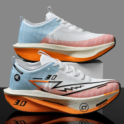 Men's Training Sneakers - Cushioned Mesh Board Shoe, white upper with orange sole two-shoe on Tampa Home & Garden Store