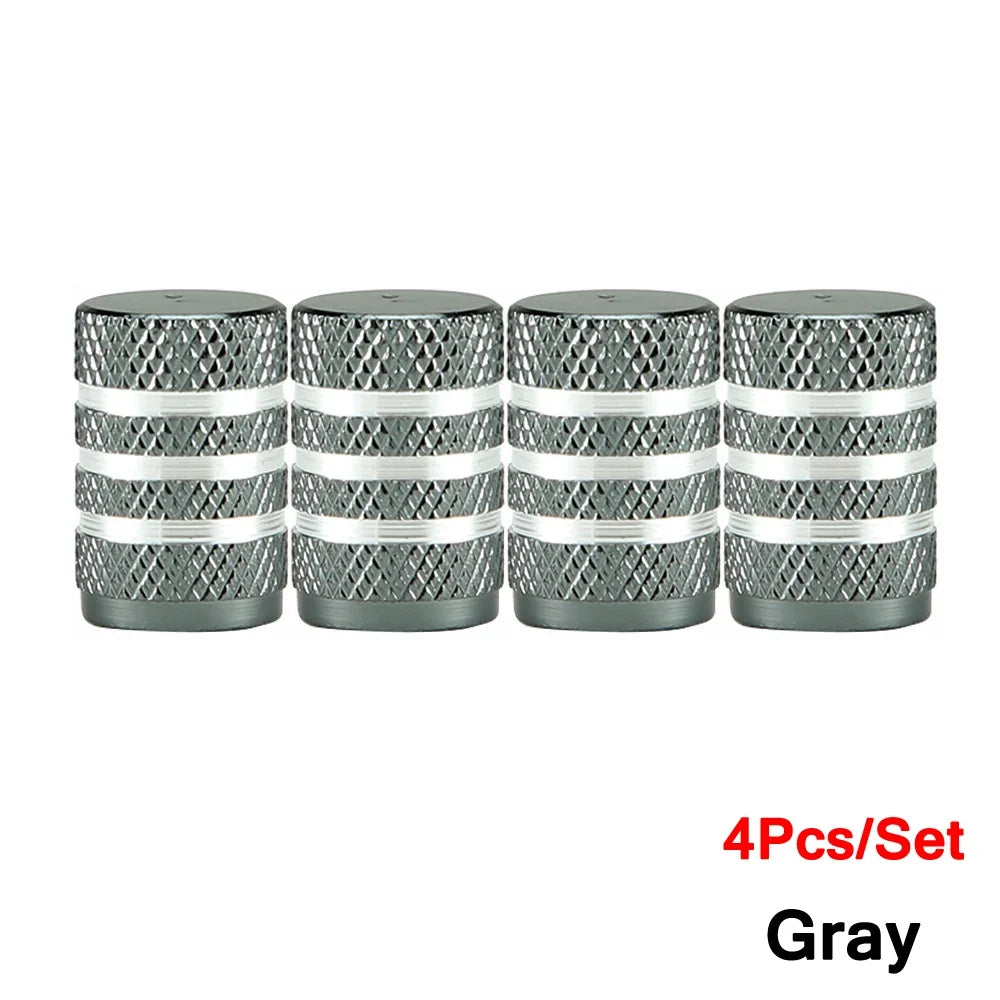 4Pcs gray valve stem caps set with knurled metal texture for tires on Tampa Home & Garden Store