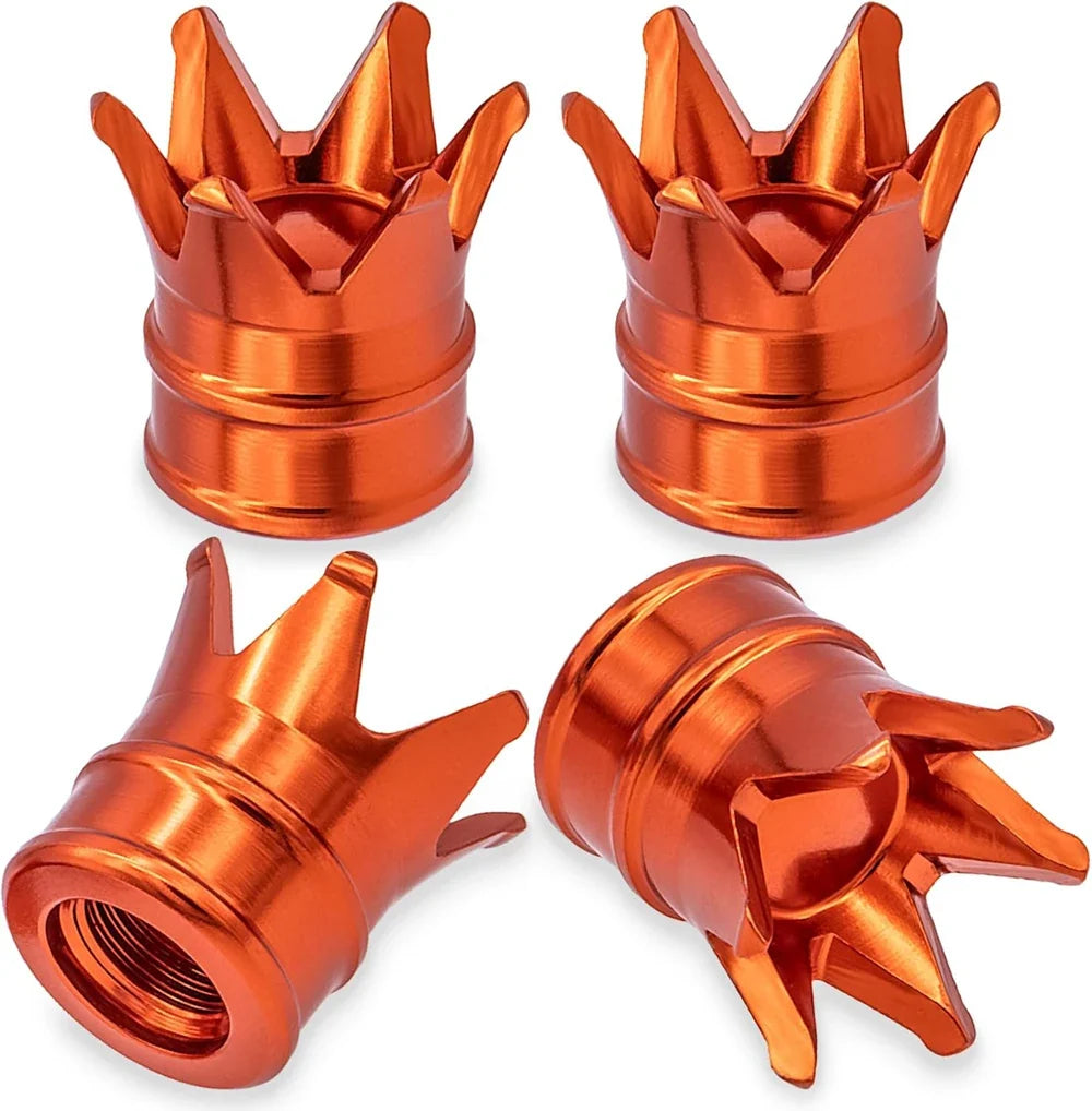 4pcs orange crown valve stem caps set, metallic finish for wheels on Tampa Home & Garden Store