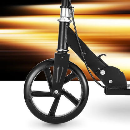 Foldable adult kick scooter UpTrend Deals, black frame with handbrake and front wheel on Tampa Home & Garden Store