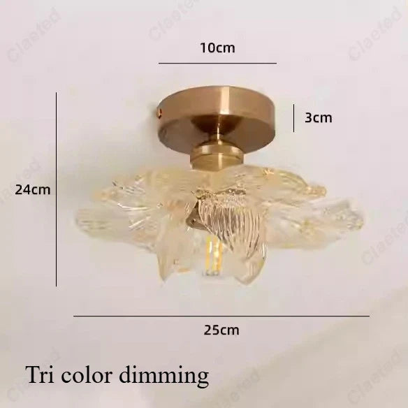 Perfecsy LED Flower Petal Ceiling Lamp gold canopy, glass petals, E27, tri-color dimming on Tampa Home & Garden Store