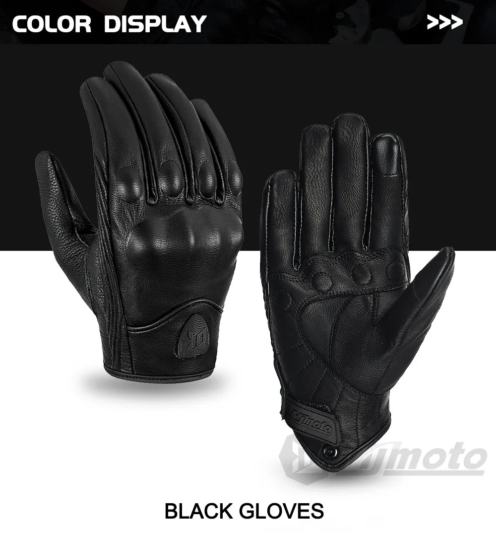 Motorcycle Retro Leather Gloves by BikerZoneZ, black leather riding gloves pair on Tampa Home & Garden Store