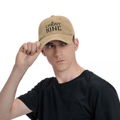King Caps beige cap with Christ King print, curved brim, by BikerZoneZ on Tampa Home & Garden Store