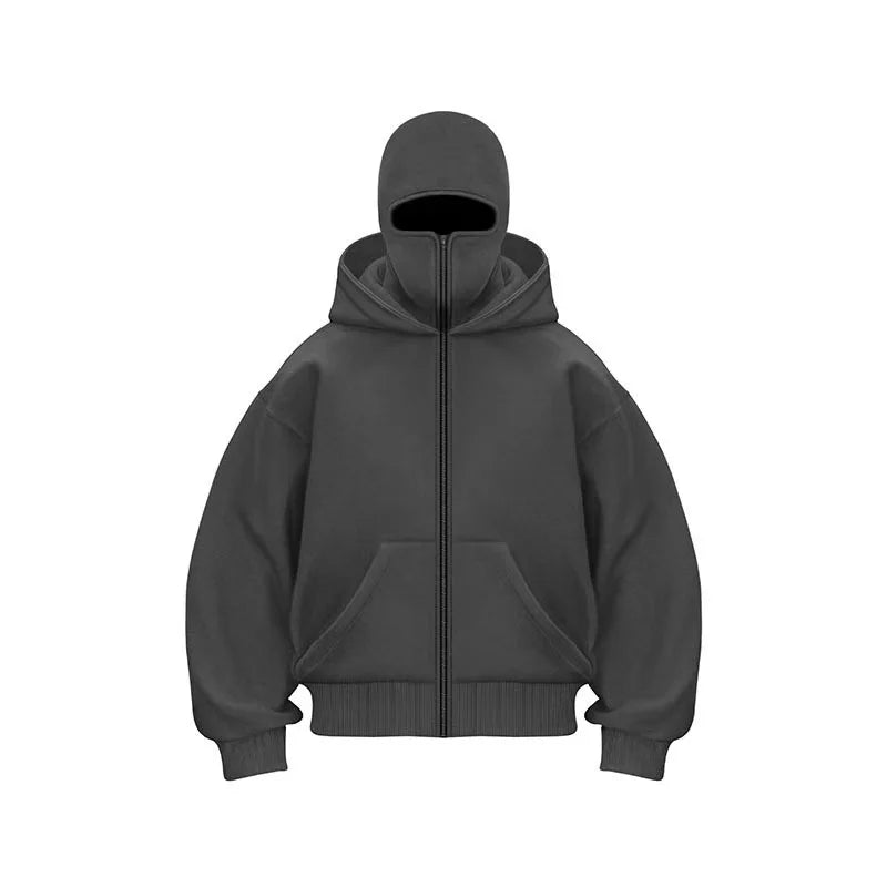 Men's balaclava zip hoodie with front pockets in charcoal gray fleece hooded jacket on Tampa Home & Garden Store