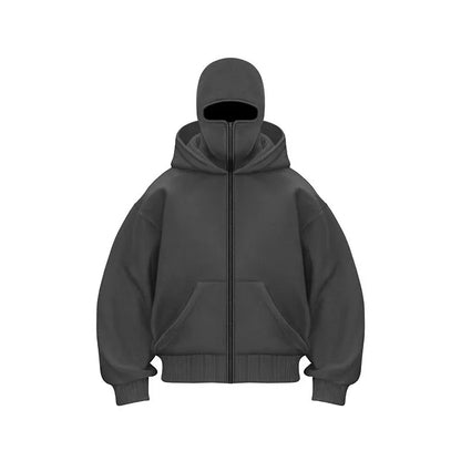 Men's balaclava zip hoodie with front pockets in charcoal gray fleece hooded jacket on Tampa Home & Garden Store