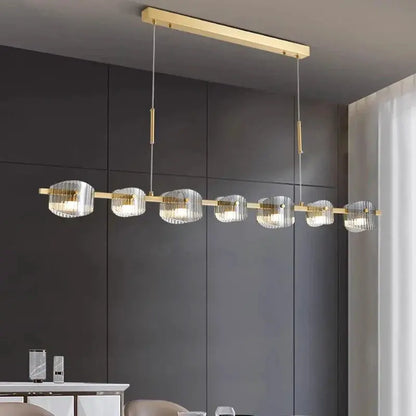 DecorBites LED pendant chandelier with gold bar and clear ribbed glass globes, 8-light on Tampa Home & Garden Store