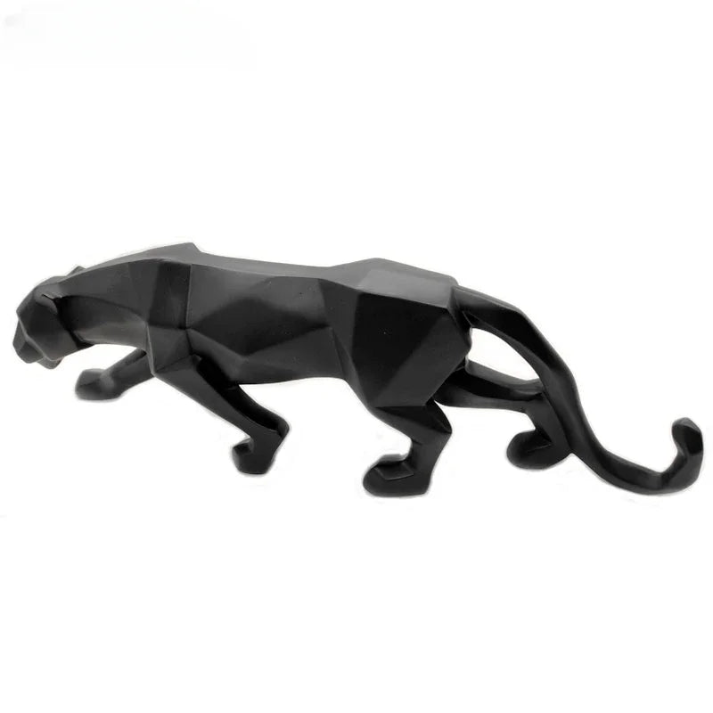 Panther statue in black geometric resin with abstract facets for home office desk decor on Tampa Home & Garden Store