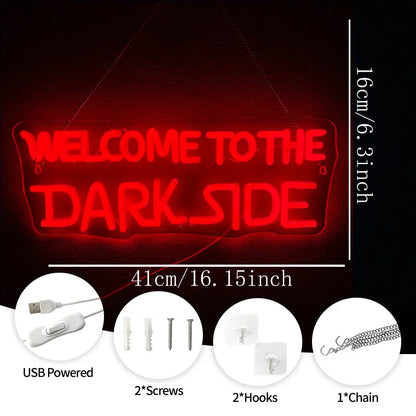Welcome To The Dark Side neon sign by Perfecsy, red USB-powered, 41cm wide; includes 2 screws, 2 hooks, 1 chain on Tampa Home & Garden Store