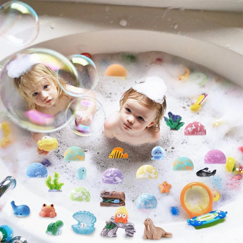 Kids Ocean Bath Salt Set 12 pack by Silcy Skin, organic safe bubble salts with surprise toys on Tampa Home & Garden Store