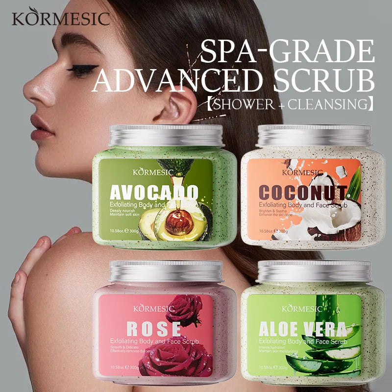 KÖRMESIC Avocado spa-grade exfoliating body scrub set with 4 jars Avocado Coconut Rose Aloe on Tampa Home & Garden Store