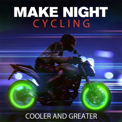 Luminous Valve Stem Caps Dustproof valvecaps for bikes with neon green glow on a motorcycle on Tampa Home & Garden Store
