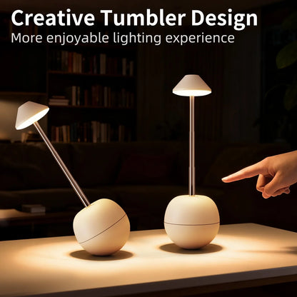 LED desk lamp set with spherical tumbler bases and adjustable stems in warm white light on Tampa Home & Garden Store