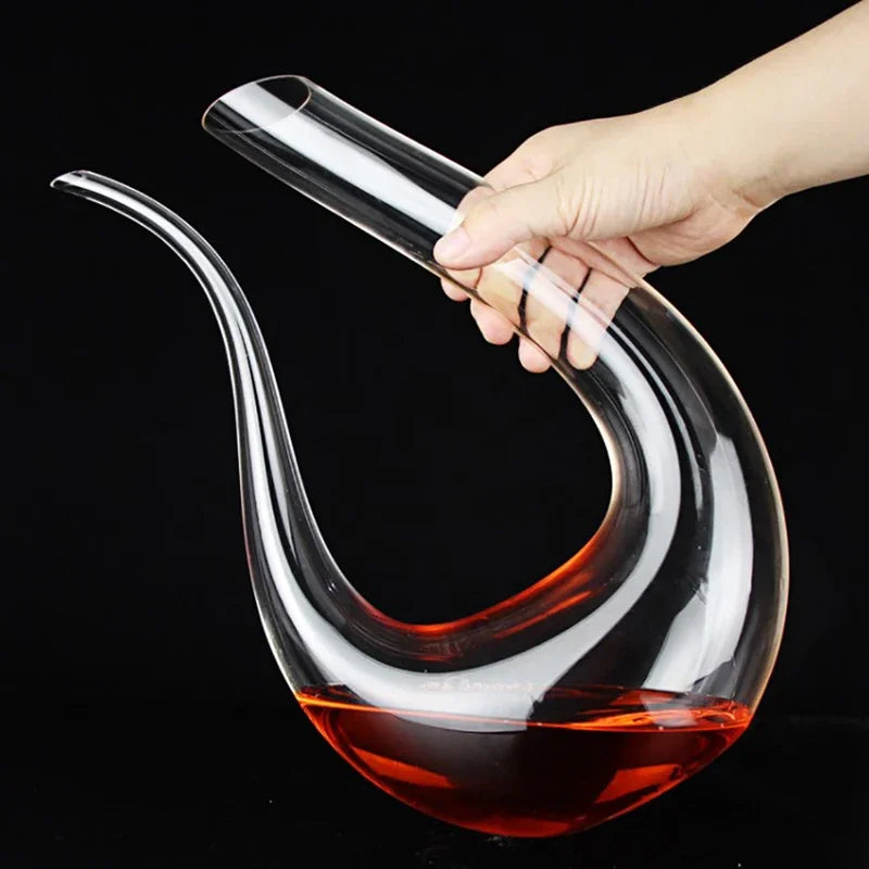 Perfecsy 1500ml handmade crystal decanter with curved spout, red wine inside on Tampa Home & Garden Store