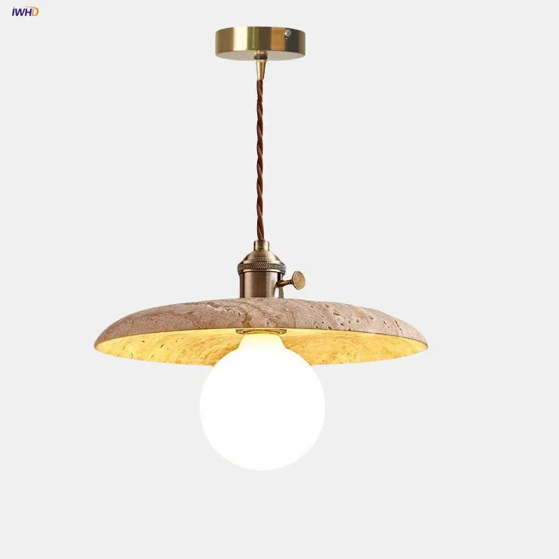 DecorBites LED Pendant Lamp aluminum dome, twisted brown cord, wide disc shade, warm glow bulb on Tampa Home & Garden Store