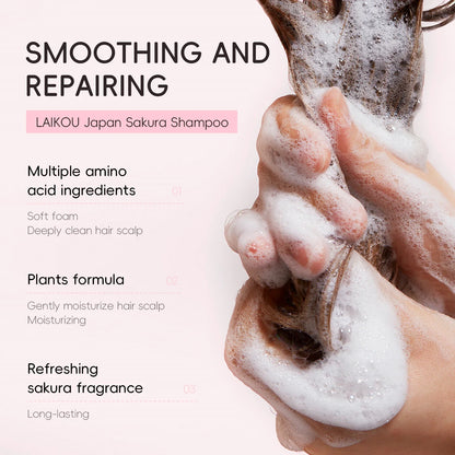 LAIKOU Japan Sakura Shampoo for dry hair; repair anti-split ends, foam by Silcy Skin on Tampa Home & Garden Store