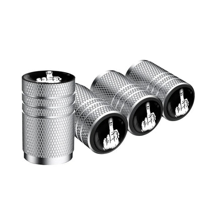 4pcs silver knurled valve stem caps by BikerZoneZ, metal finish with black emblem on caps on Tampa Home & Garden Store