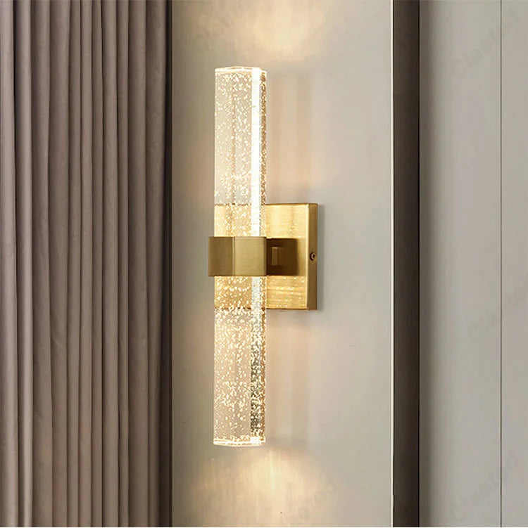 Perfecsy LED crystal wall lamp, gold finish modern sconce with vertical glass bar on wall on Tampa Home & Garden Store