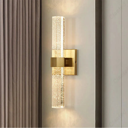 Perfecsy LED crystal wall lamp, gold finish modern sconce with vertical glass bar on wall on Tampa Home & Garden Store