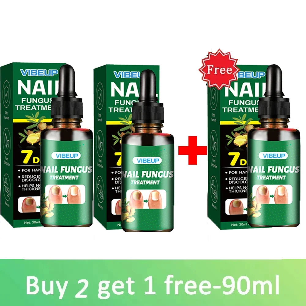 VIBEUP nail fungus treatment serum bottles with green boxes, amber dropper, 3-pack promo on Tampa Home & Garden Store