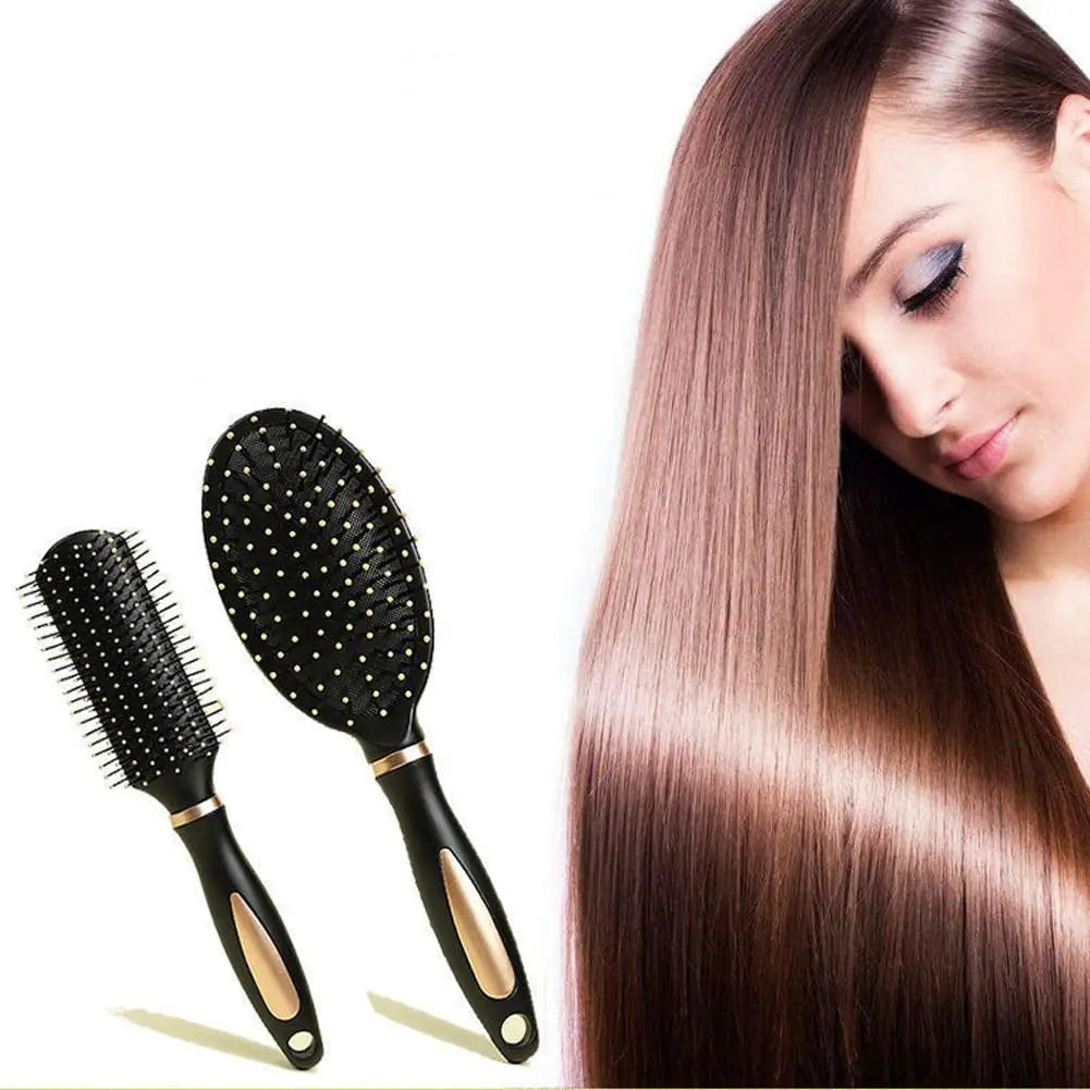 Air bag anti-static hair brush set of two: black paddle and oval brushes with gold accents on Tampa Home & Garden Store