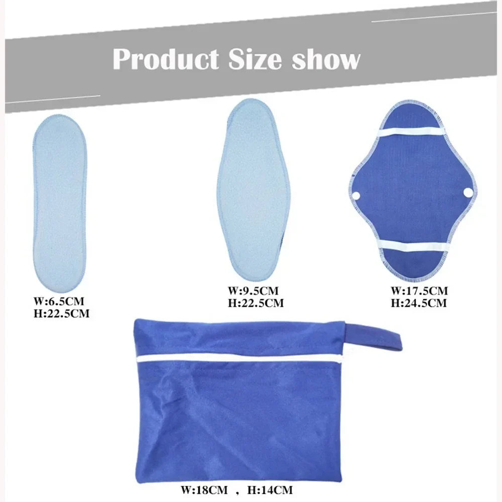 8pcs reusable sanitary pads set Silcy Skin with blue and navy shapes plus blue storage pouch on Tampa Home & Garden Store