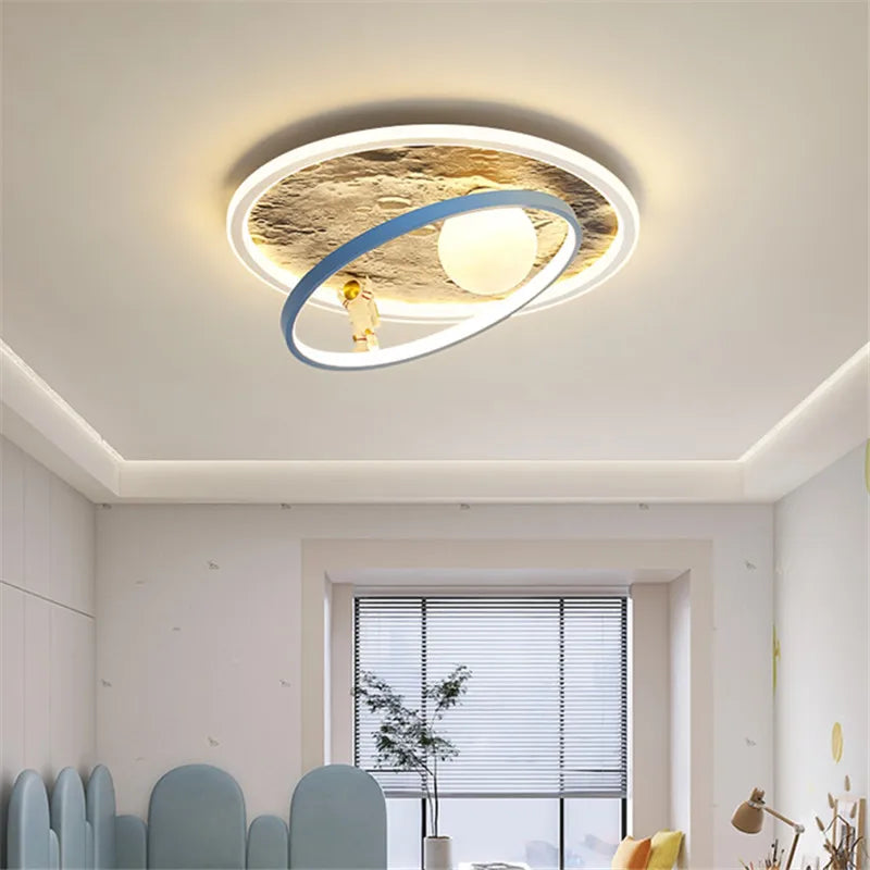DecorBites Kids Moon Astronaut LED ceiling light with blue ring and moon centerpiece, eye care on Tampa Home & Garden Store