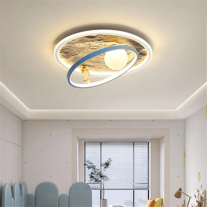 DecorBites Kids Moon Astronaut LED ceiling light with blue ring and moon centerpiece, eye care on Tampa Home & Garden Store