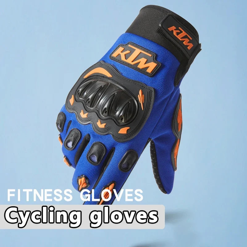 Waterproof anti-slip motorcycle gloves blue with black knuckle guard and KTM logo on Tampa Home & Garden Store