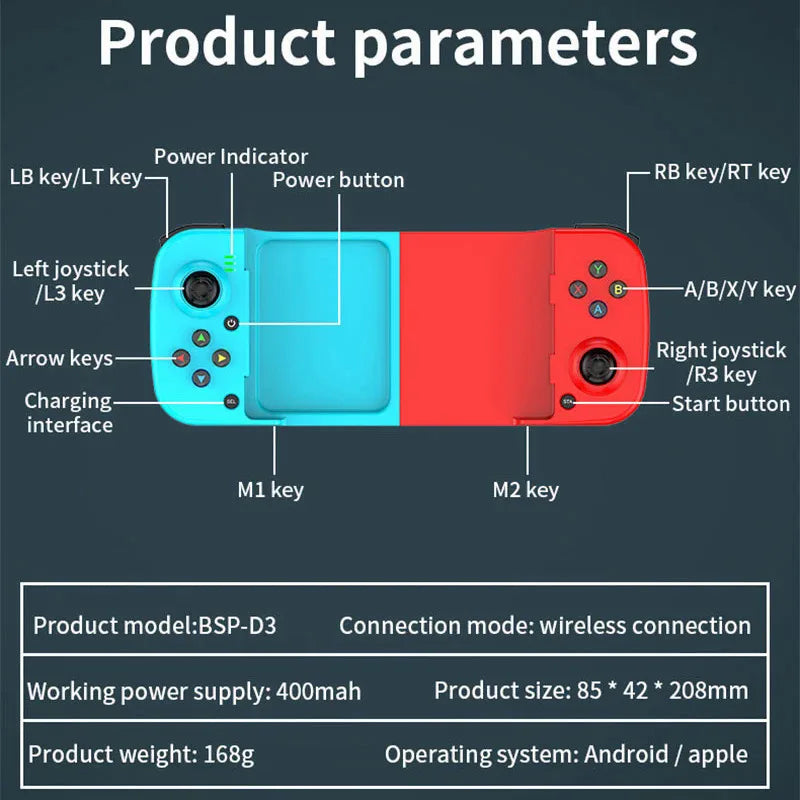 D3 Gamepad wireless BT5.0 controller blue/red split design for Android/iOS FLIPSTYLEZLLC on Tampa Home & Garden Store