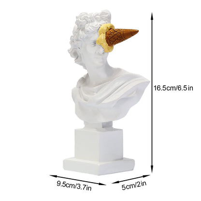 Apollo resin bust sculpture statue with a yellow ice cream cone over the eye, Perfecsy decor on Tampa Home & Garden Store