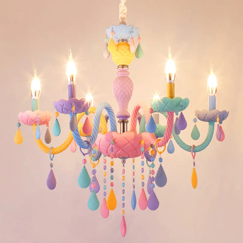 DecorBites Kids Room LED Macaron Ceiling Chandelier in pink, blue and purple with bead drops on Tampa Home & Garden Store