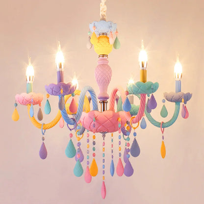 DecorBites Kids Room LED Macaron Ceiling Chandelier in pink, blue and purple with bead drops on Tampa Home & Garden Store