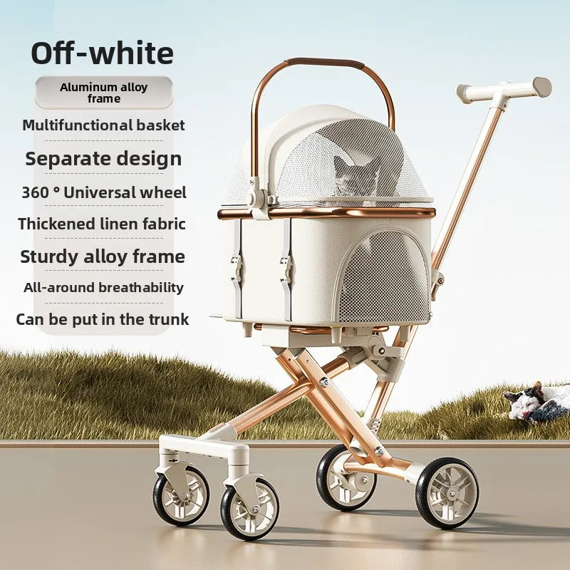 3-in-1 Pet Stroller with detachable carrier, cream/rose-gold frame, foldable Pet Zen stroller on Tampa Home & Garden Store