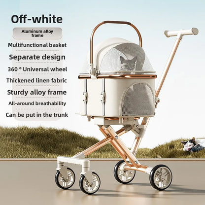 3-in-1 Pet Stroller with detachable carrier, cream/rose-gold frame, foldable Pet Zen stroller on Tampa Home & Garden Store