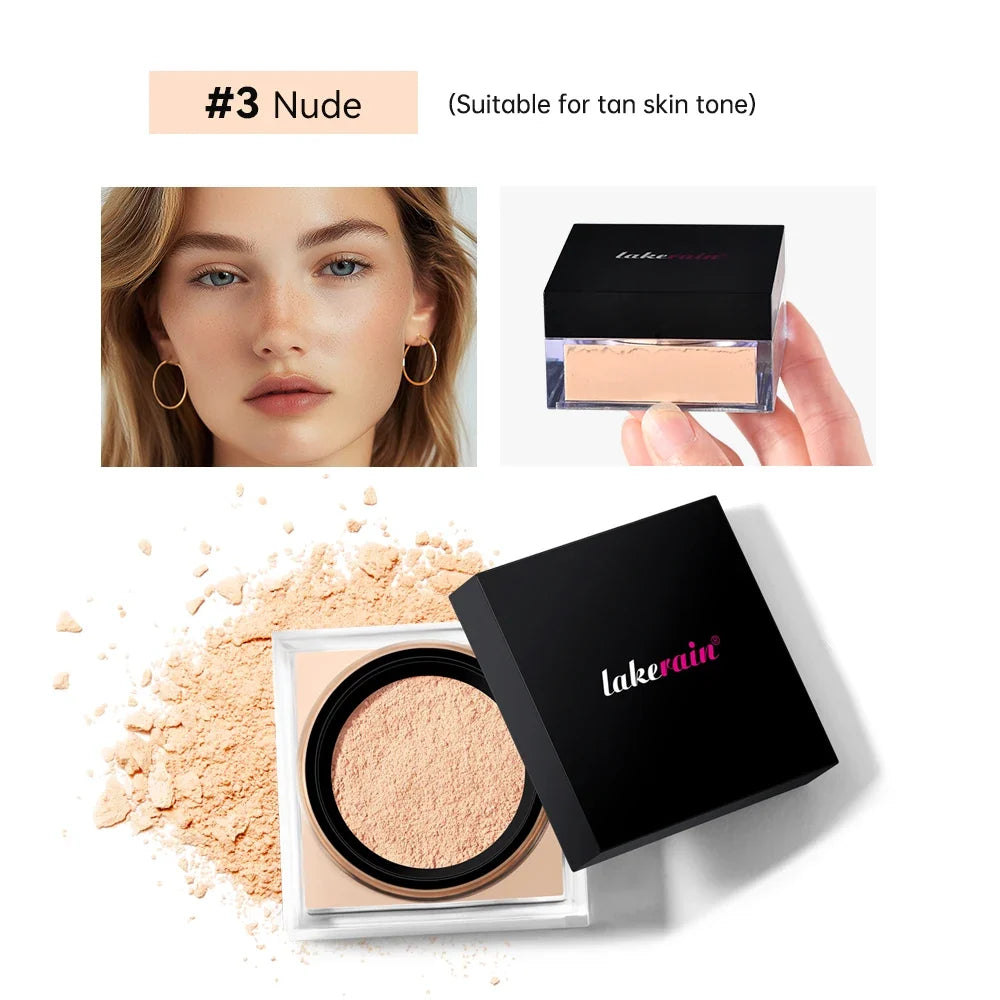 Waterproof loose setting powder Nude by Silcy Skin; compact with black lid, nude powder, set on Tampa Home & Garden Store