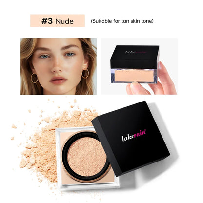 Waterproof loose setting powder Nude by Silcy Skin; compact with black lid, nude powder, set on Tampa Home & Garden Store